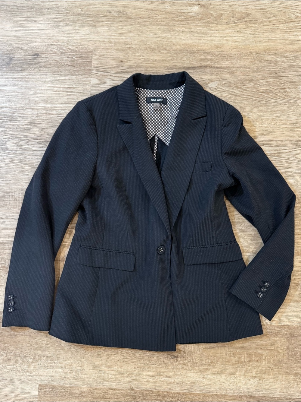 Nine West | Navy Single-Button Seersucker Blazer | Size 10